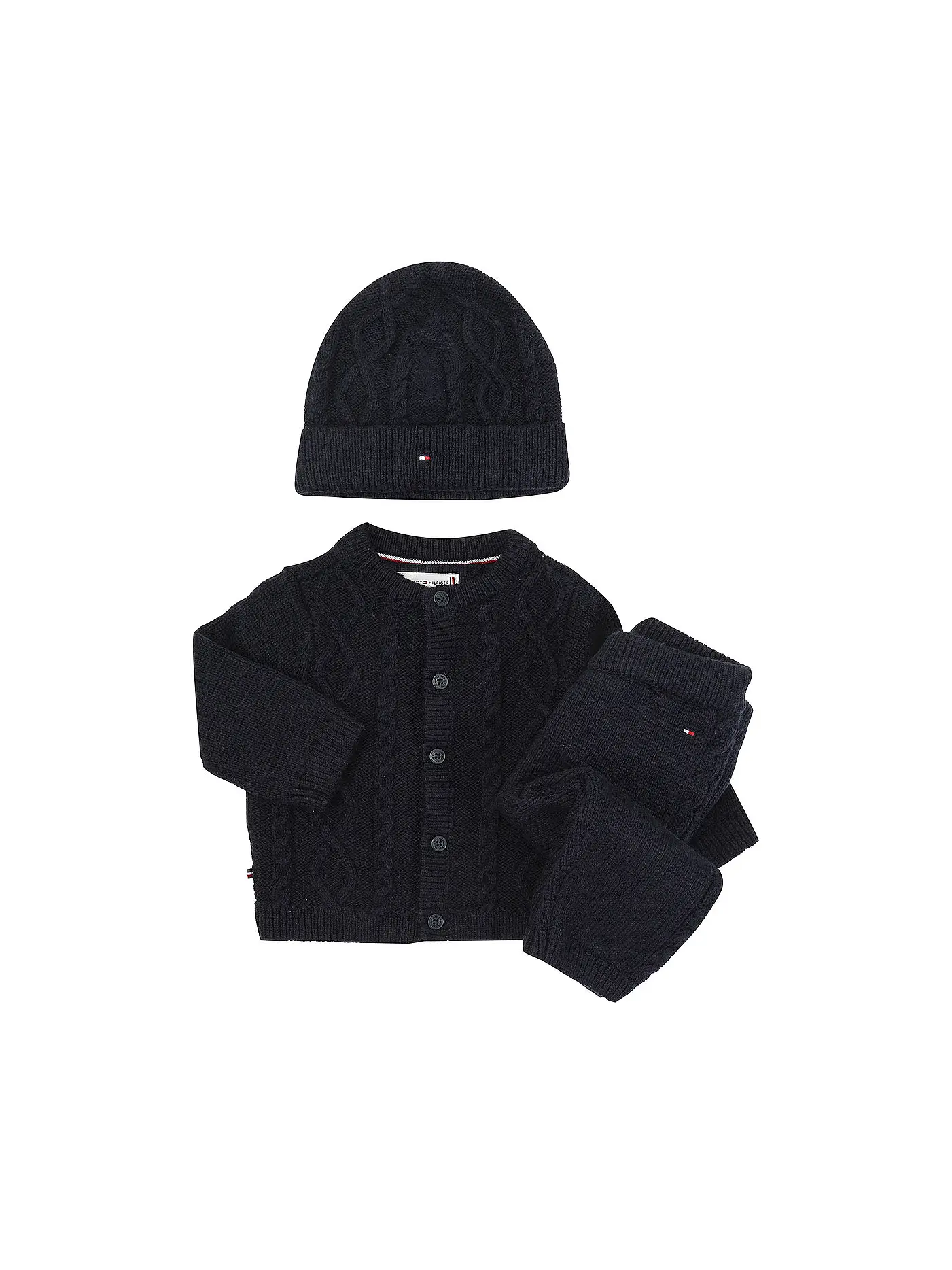 TOMMY HILFIGER | Baby Set Strickjacke, Strickhose und Mütze 3-teilig | 